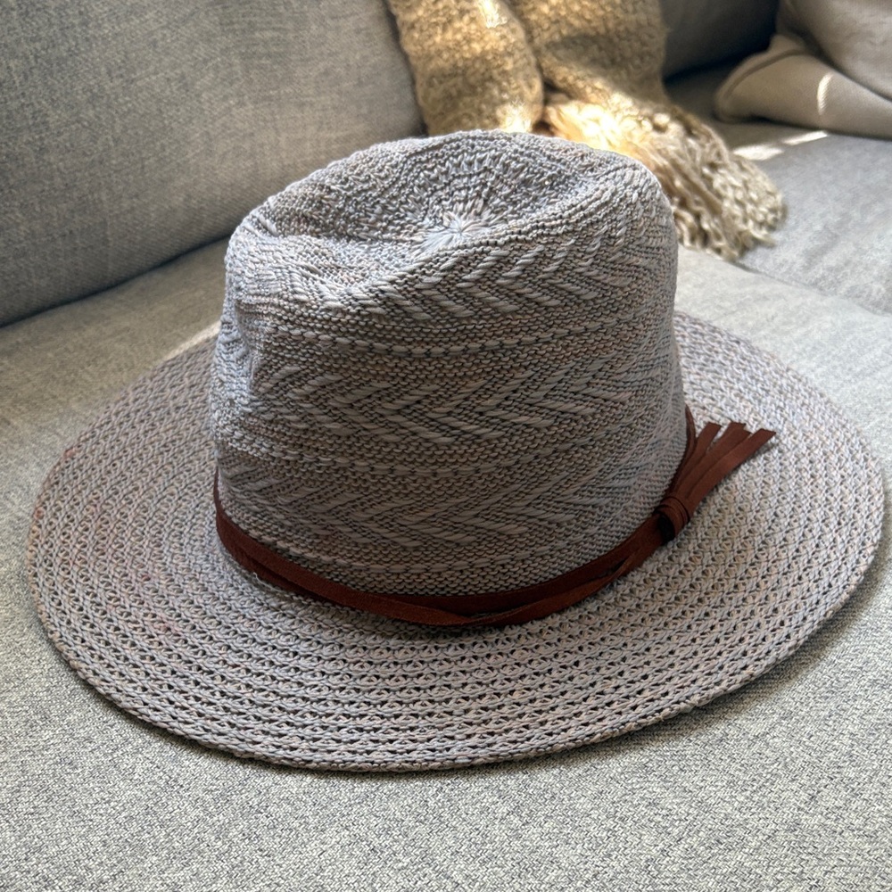 MARCUS ADLER New York Packable Panama Cowboy Faux Leather trim Hat
